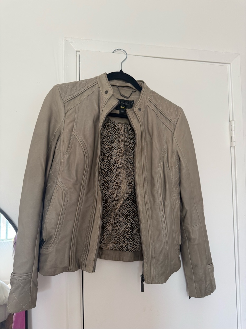 Bernardo Leather Jacket in Taupe Gray